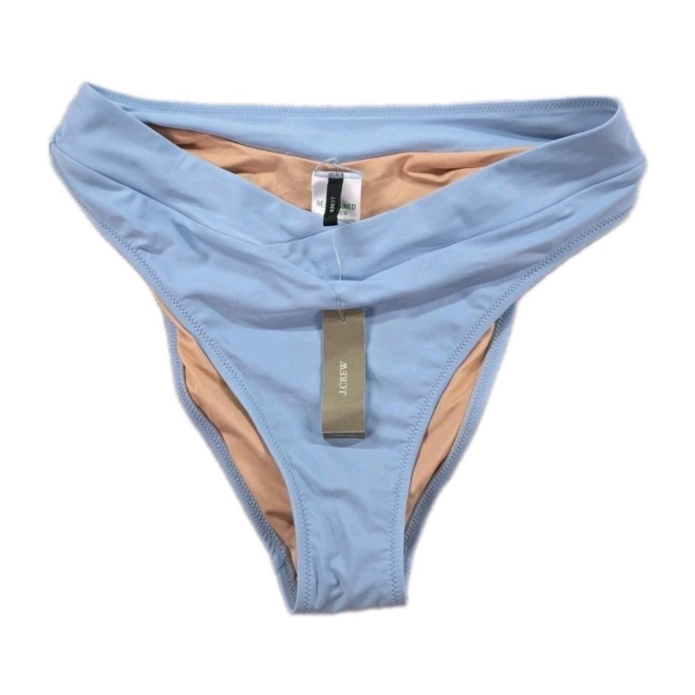 J Crew Swim Bottom Medium Blue Cross Front Bikini High Rise Cut Cheeky Suit